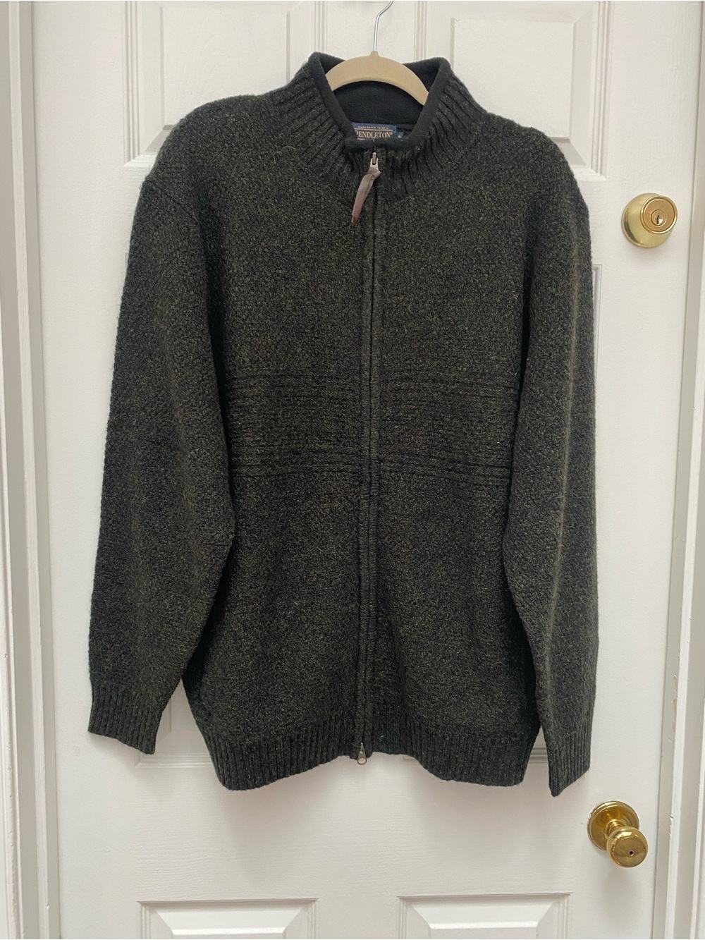 Vintage Pendleton Men's Dark Olive Full-Zip Wool Cardigan - XL